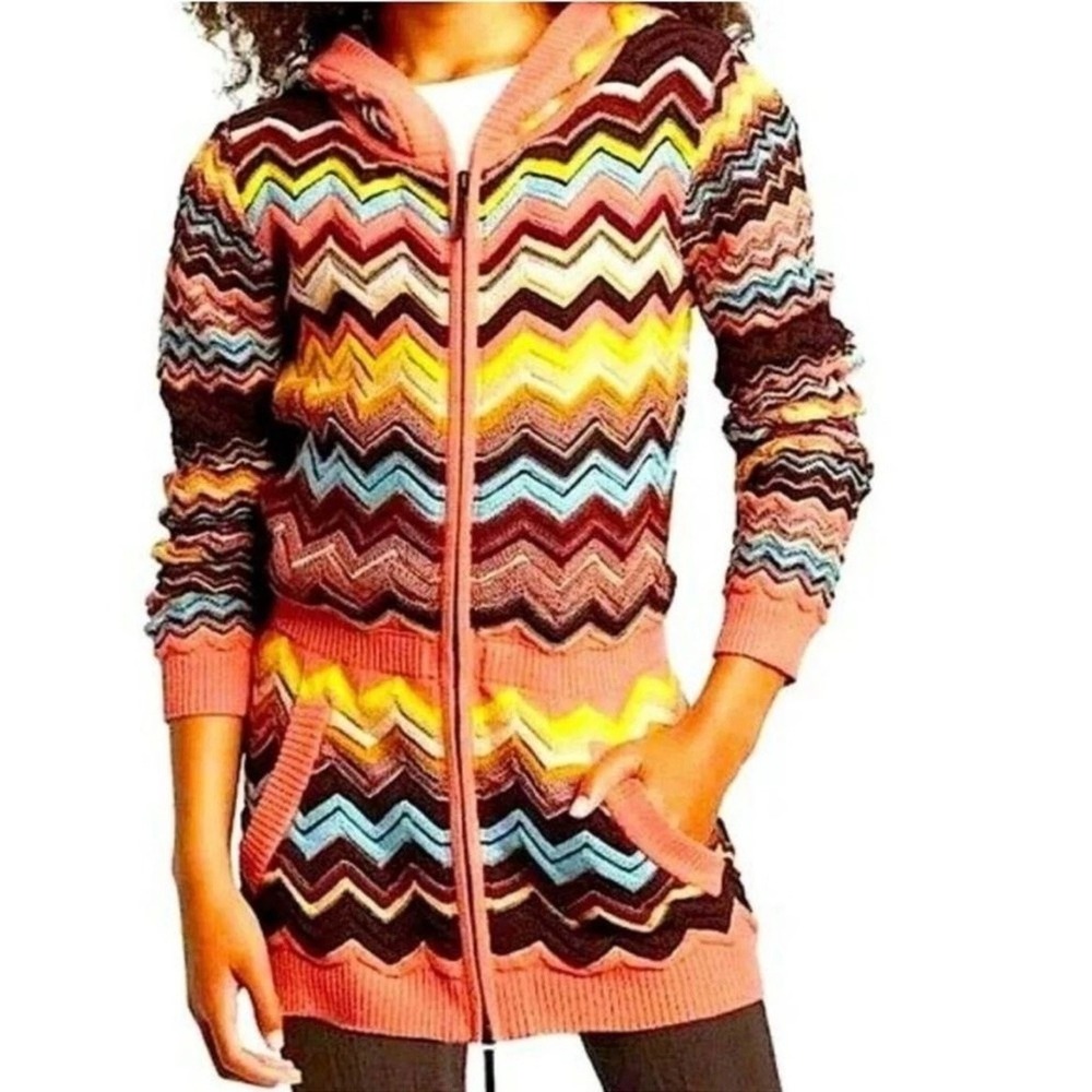 Missoni Target Zip Up Hoodie Sweater Knit Chevron Colorful Kids Size‎ S